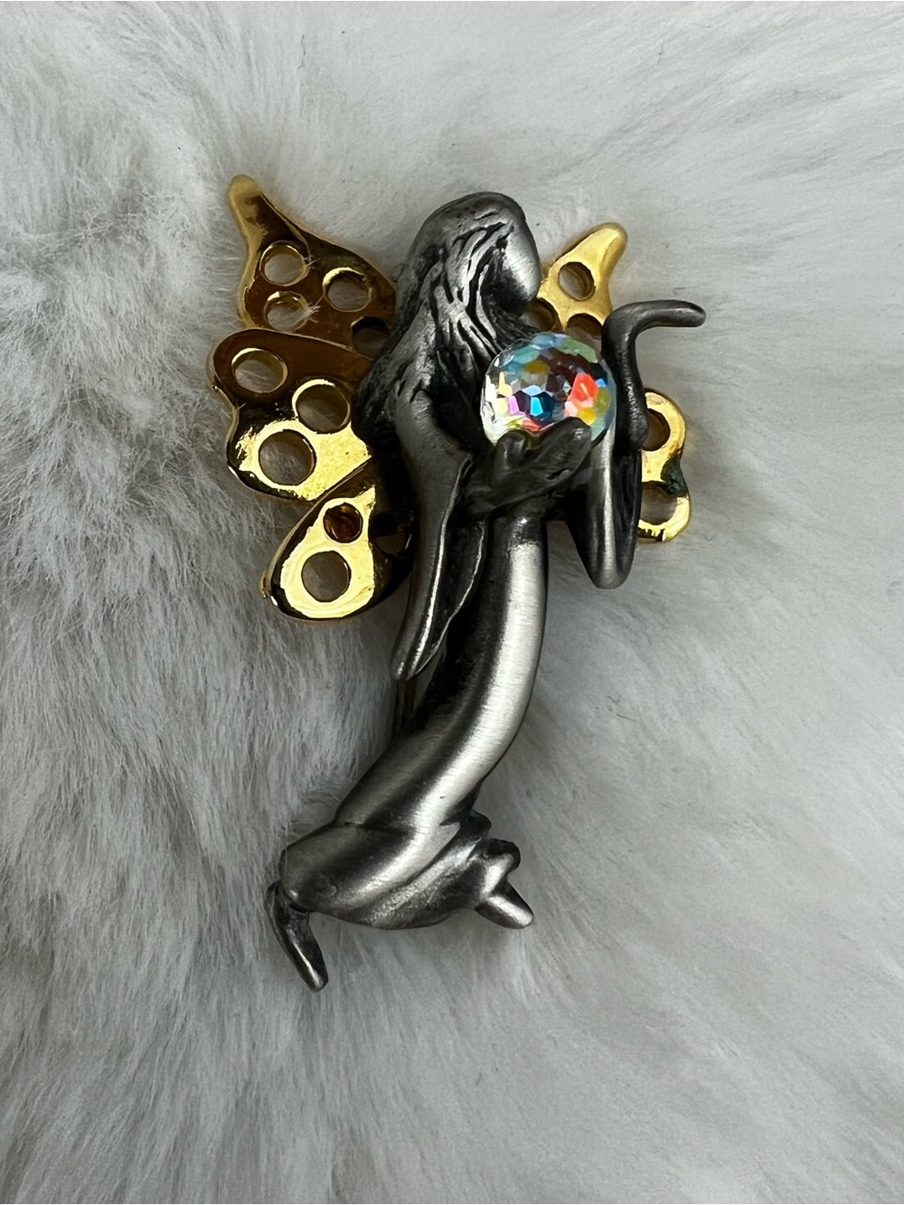 1990’s Diane Fafard (FAF) Pewter and 18kt Gold Plated Fairy Brooch